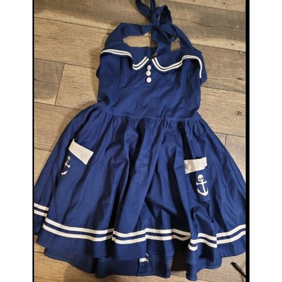 Hell Bunny Vixen Blue Sailor Pinup Vintage Dress XL - Picture 2 of 8
